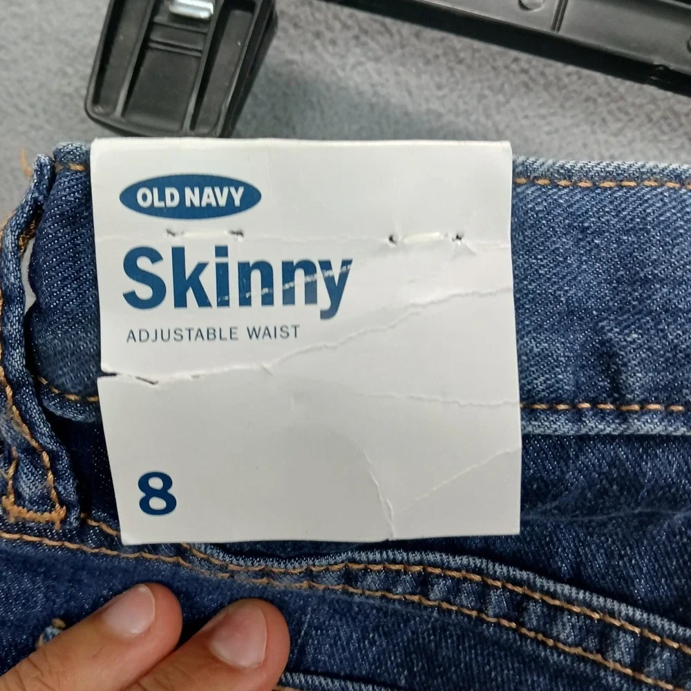 Old Navy‎ Skinny Jeans Girls 8 Blue Denim Cotton Whiskers Detail Mid Rise Casual